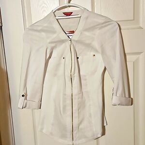 White zip up blouse